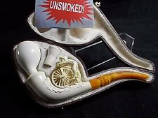 🔴UNSMOKED S. YANIK MEERSCHAUM PIPE Featuring a Man on an Old Fashioned Bicycle picture