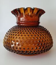 Vntg Amber Fenton-like Glass Hobnail Parlor Lamp Shade 6-7/8 in Fitter Ruffled picture
