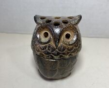 Figural Owl Incense Burner Detailed Stoneware Vintage 70s 3.5 in Tall picture