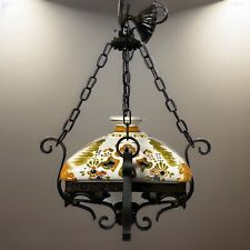 Vintage Iron 4 Light Chandelier Italian Ceramic Shade Ceiling Light Italy picture