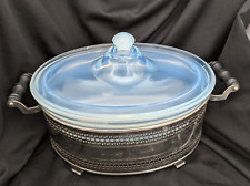 IP. FRY Ovenglass Opalescent Oval Casserole Bowl  #1932-9 w/ Metal Holder picture