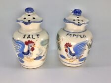 Nasco Rooster Salt and Pepper Shakers Blue Farmhouse Hand Painted Japan Vintage picture