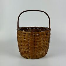 19th Century Antique Woven Ash Splint Gathering Basket, Round & Deep With Handle picture