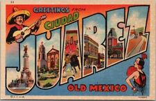 Vintage CIUDAD JUAREZ Mexico Large Letter Postcard Curteich Linen - c1936 UNUSED picture