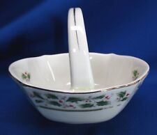ROYAL LIMITED  CHRISTMAS HOLLY LEAVES & BERRIES HANDLED PORCELAIN BASKET picture