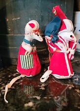 Vintage Christmas Ornaments Pair Santa Mrs Claus Mice Felt Cardboard Japan 6