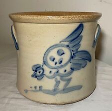 antique handmade parrot on plum stoneware crock pottery jug with handle picture