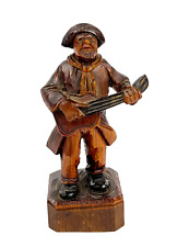 Antique 1939 Hand Carved Men Playing Instrument Wooden Figurine, Signed picture