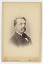 Antique Circa 1880s Cabinet Card Handsome Older Man With Mustache Detroit, MI picture