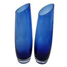 Mesmerizing Stunning Pair of Vintage Colbalt Blue/Clear Art Glass 12