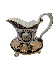 ANTIQUE Berlin KPM Gold & Cobalt Blue Porcelain 3 Footed Pitcher Courting Couple picture