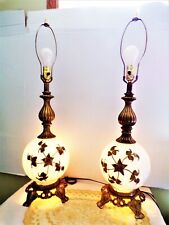 Refurbished Pair Hollywood Regency Table Lamps, Gold Bronze Cast Metal Reverse picture