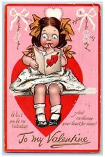 Oakland CA Postcard Valentine Little Girl With Letter Loving Hearts 1910 Antique picture