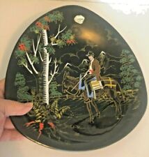 Vtg MCM Black LONGWY FRANCE Porcelain SCENIC WALL PLATE Hanging PAYSAN Painted picture