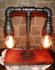 Handcrafted Industrial Pipe  2 light lamp in with edison bulbs,assembled in USA picture