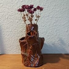 Ceramic Bud Vase 5 openings, Brown w/ Leaf & Bud Motif, Vintage picture