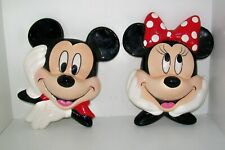 Vintage Mickey & Minnie Mouse Ceramic Pottery Wall Plaques Pair Enesco picture