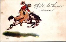 VINTAGE POSTCARD COWBOY ON BUCKING HORSE HAT FLYING CLASSIC UDB c. 1900 picture