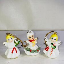 Vintage Napcoware Christmas Angel Figurines Musicians Spaghetti Trim Set Of 3 picture