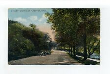 Plympton MA Mass antique postcard, 1917, 2 old cars on dirt road, Pretty Spot picture