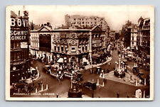 RPPC Busy Street View Picadilly Circus London UK Postcard Double Decker Busses picture