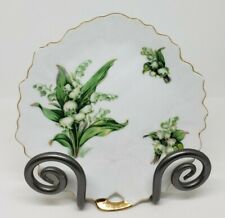 Leaf Shaped Dish White Green Floral Flowers Gold Trim Unsigned Unbranded  picture