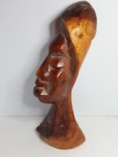 Marv Clarke Hand Carved Wooden African Woman Head Bust Vintage picture