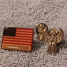 Vtg US American Flag Celebrate Freedom Patriotic Pin Goldtone Enamel With Angels picture