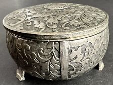 1930’s JAPAN SILVER Metal FOOTED SmRound Jewelry Box ART DECO Great Condition picture