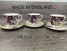 Duchess Fine Bone China Tea Cup & Saucer Pansies Gold Trim England ~Set Of 3 picture