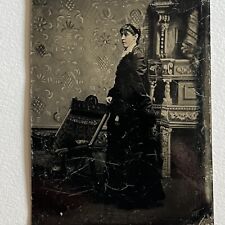 Antique Tintype Photograph Lovely Fashionable Woman Great Backdrop picture