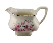 Vintage WS George Gravy Boat Silver Trim Pink Floral Buds Creamer Crazing - READ picture