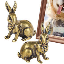 2Pcs Retro Pure Brass Solid Zodiac Lucky Mini Rabbit Statue for Home Office Desk picture