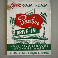 Vintage 1950s Bamboo Drive-in Spokane Washington Matchbook Cover RARE picture