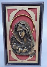 Vtg Italy -Cameo Mary Baby Jesus -Desk Bronze Cast Christian Framed 3.5 x 5.5