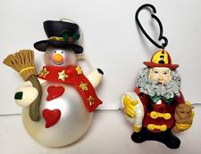 Vintage Glass Ball Fireman Santa Snowman Christmas Ornaments Cat Hearts Stars picture