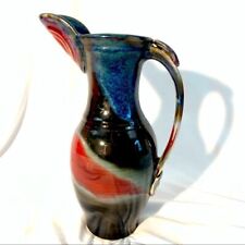 Hand Made Ceramic Pitcher Large 13” Lovely Glazing Signed by artist picture