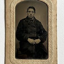 Antique Tintype Photograph Handsome Dapper Young Man Double Breasted Coat picture