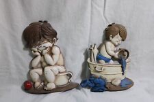 2- 1977 Sexton Metal Wall Hangings, Boy on Chamber Pot & Washtub picture