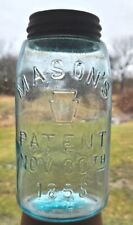 Blue Quart Mason's w/ Keystone Patent Nov 30th 1858 Fruit Canning picture