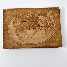 Pyrography Antique Flemish Art Wood Trinket Box Gibson Girl Art Nouveau Handmade picture