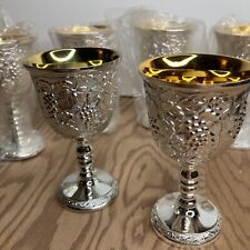 BRAND NEW Vintage Set of 6 Silver Plate Japanese Wine Goblets - 3.5” Tall Japan picture