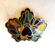 Cloisonne Peacock Geometric Heart Pin Brooch Gold Black Green Blue picture