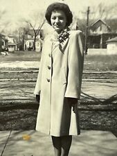 VE Photograph Pretty Woman Overcoat Flower Corsage 1940's Portrait  picture