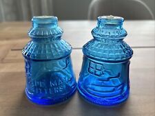 Vtg Western Rifle Herb Finley Blue Wheaton Glass Shakers Salt & Pepper picture