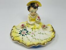 Arnart Creation Lady Ring Trinket Dish 50s Vtg Japan Yellow Flowers Gold Trim picture