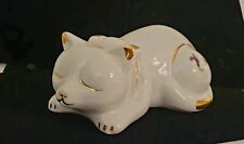 Vintage 1980 Sleeping cat figure with gold and floral accents picture
