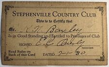 Stephenville Country Club 1930 Membership Card Texas TX Damaged Antique Member picture