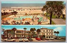 Sun Sea Motel Daytona Beach Florida Multi View Palms Old Car Oceanfront Postcard picture
