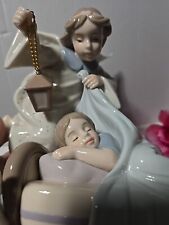 Guardian Angel Watching Over Sleeping Child Lladro Style Porcelain Figure 9.5